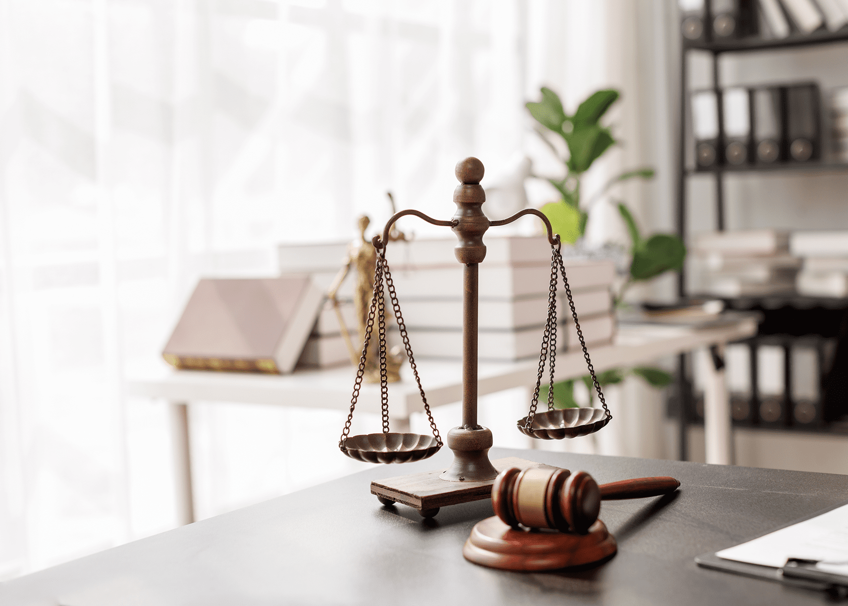 Justice scales in a law office